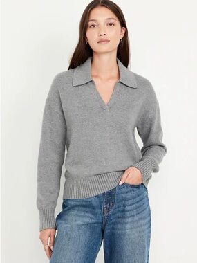 Old Navy Gray Collared V-Neck Sweater